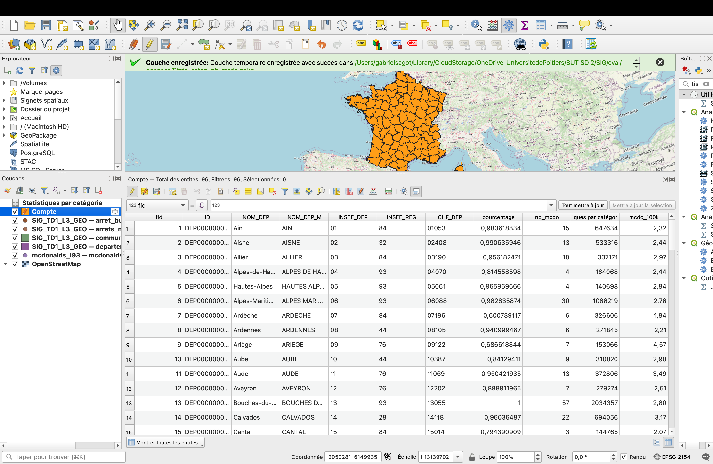 Capture QGIS — calculatrice de champs, expression mcdo_100k